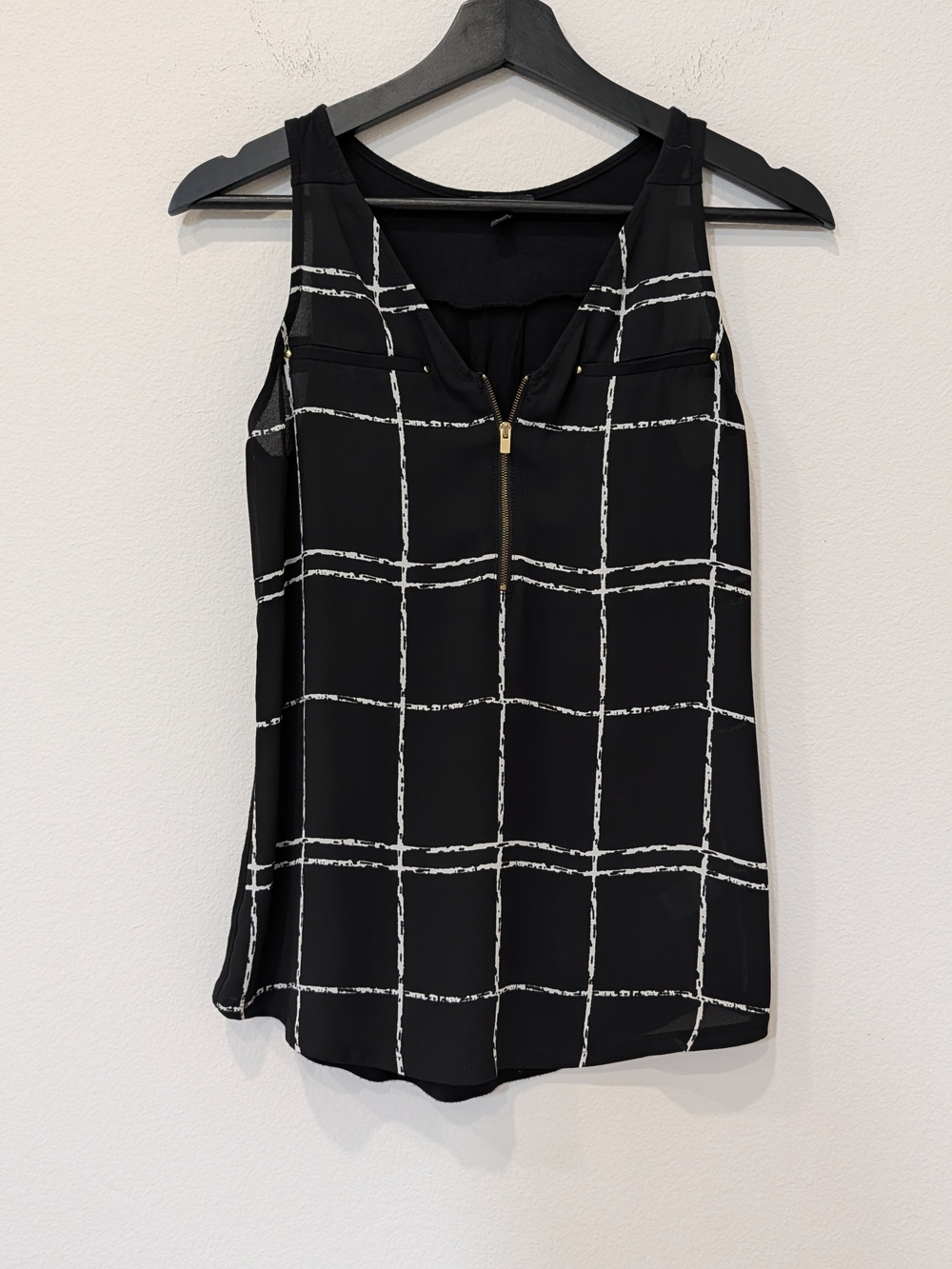 Express Black Windowpane Zip-Front Sleeveless Tank